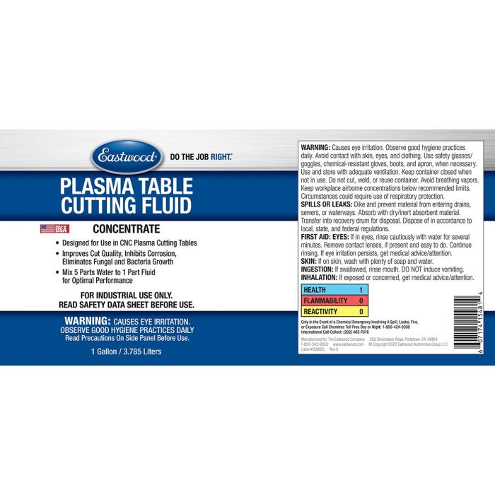 Data Sheet for Eastwood CNC Plasma Cutting Table Fluid - 1 Gallon