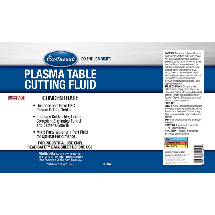 Eastwood CNC Plasma Cutting Table Fluid - 5 Gallon Date Sheet