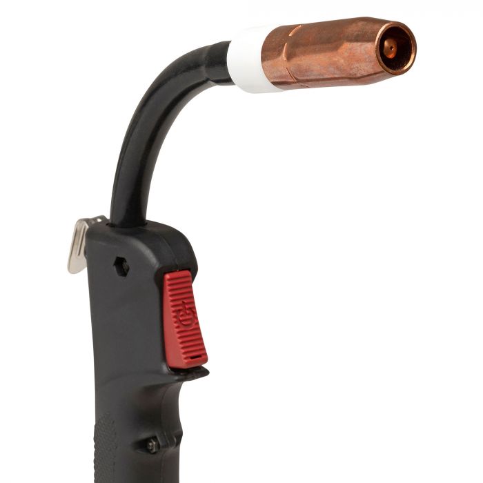Welding torch with copper nozzle on a white background Eastwood Flex Head Mig Welding Torch