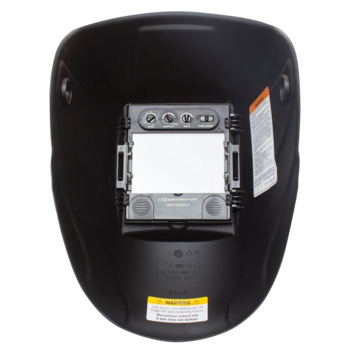 Eastwood XL View Auto Darkening Welding Helmet - XL9300
 Black protective face shield with control panel and labels on a white background