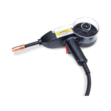 Black and copper welding gun on a white background Eastwood MIG Welder Spool Gun with Metal Connector