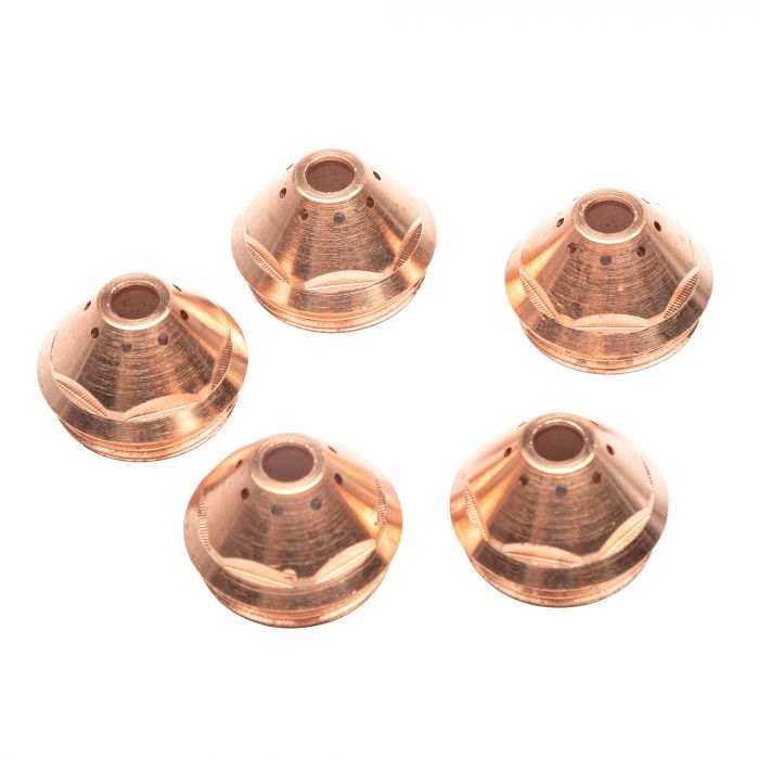 Five copper cone-shaped Eastwood Versa-Cut 40/60 CNC Machine Torch HD Nozzle Guard Cap 5 Pack