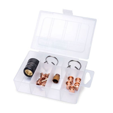 Clear Plastic Container with Eastwood Versa Cut 60 Plasma Cutter Consumables Kit