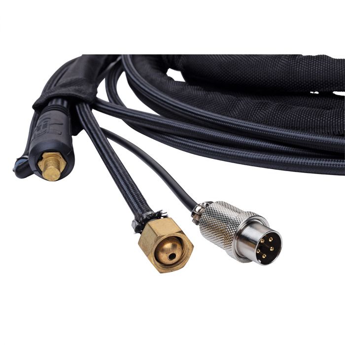 Black braided hose with brass and metal connectors Eastwood Water Cooled WP18F TIG Welder Torch