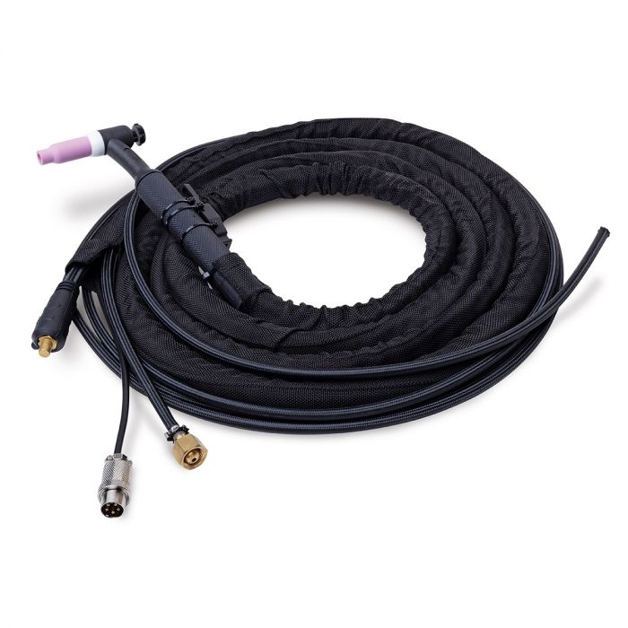 Black TIG Torch with Pink nozzle and cable connections Eastwood Water Cooled WP18F TIG Welder Torch
