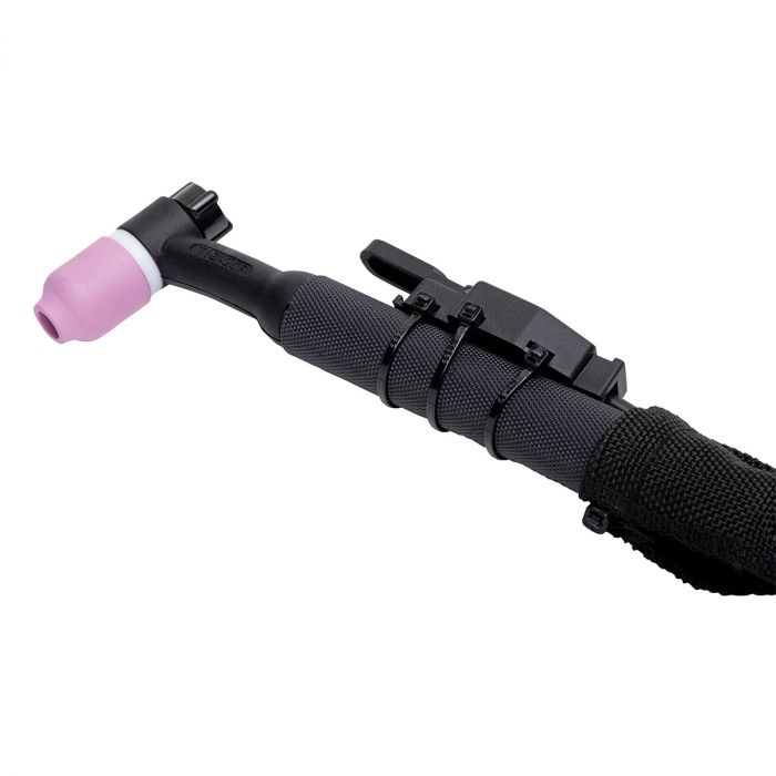 Black TIG torch with pink nozzle on a Eastwood Water Cooled WP20F TIG Torch
