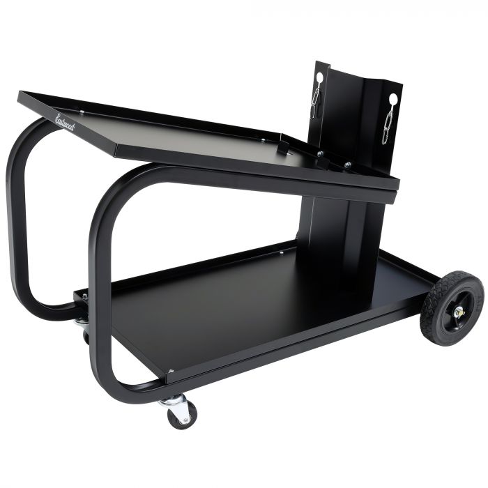 Angled view of the Eastwood low profile welding cart highlighting storage shelves and mobility.