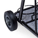 Close-up of heavy-duty rear wheel and reinforced axle on the Eastwood Professional Welding Cart.