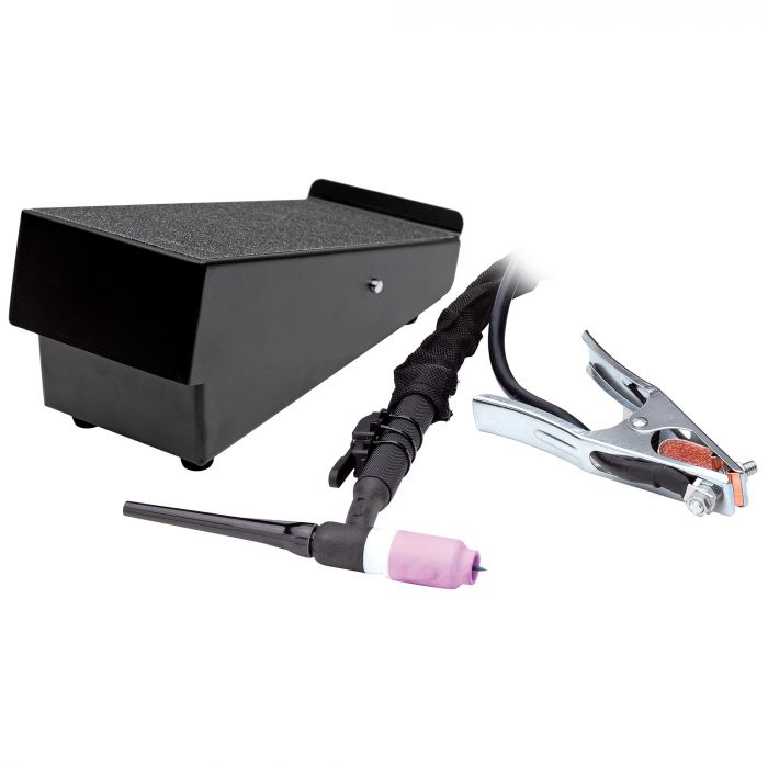 Eastwood TIG 220 AC/DC welder with included TIG torch, foot pedal, and accessories
