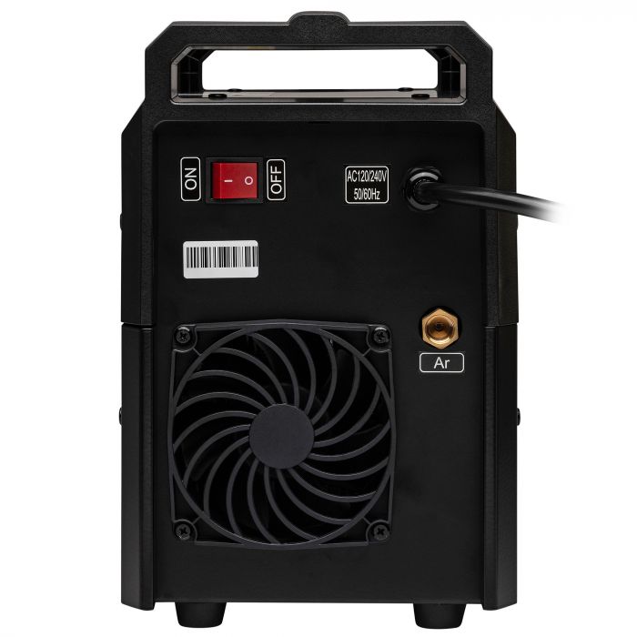 Rear view of the Eastwood TIG 220 AC/DC welder showing cooling fan and rear connections
