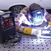 Close-up of the Eastwood TIG 220 AC/DC welder digital control panel during welding
