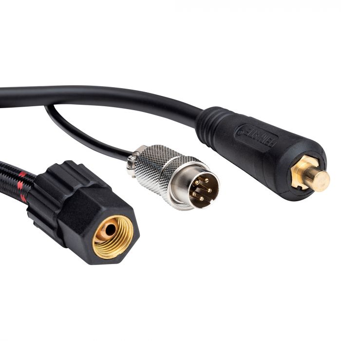 TIG torch and gas hose connection close up 