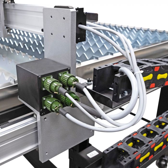Cable management and torch routing system on the Eastwood Versa-Cut 5x5 CNC plasma table
