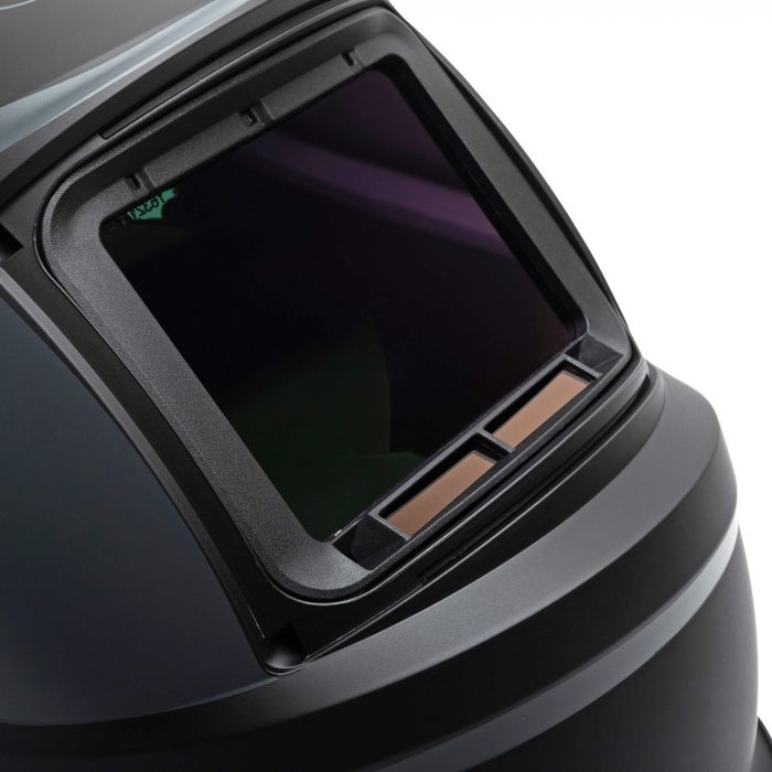 Close-up of the large True Color viewing lens on the Eastwood W9400 welding helmet.