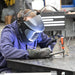 Welder using the Eastwood W9400 Wide View welding helmet during a fabrication project.