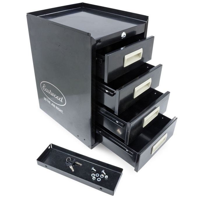 Eastwood lockable four-drawer welding cart storage cabinet with drawers extended