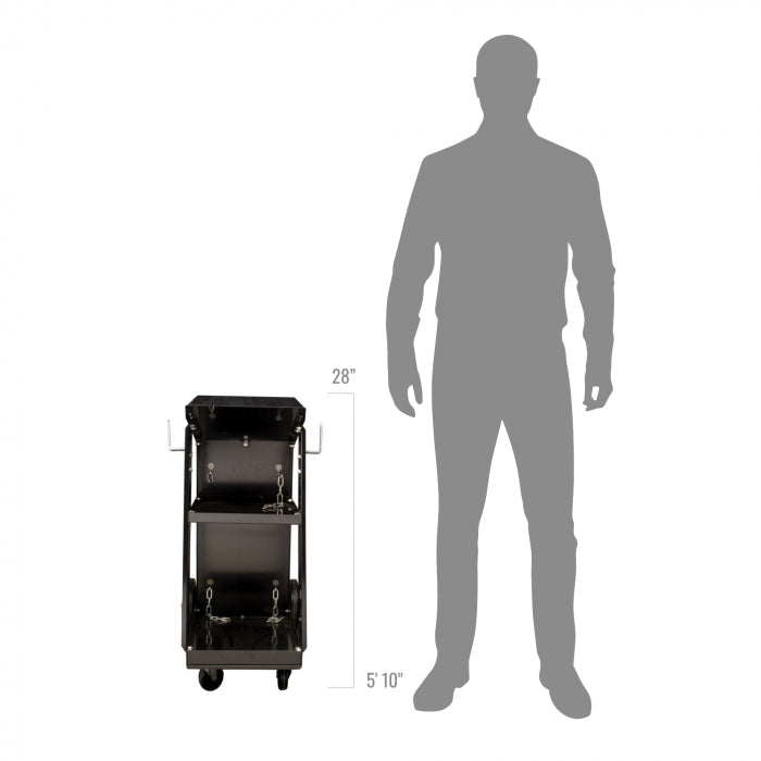 Height comparison showing the compact footprint of the Eastwood welding cart.