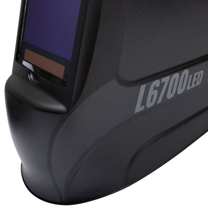 Eastwood L6700LED Welding Helmet Dark Edition Front and Side Close up