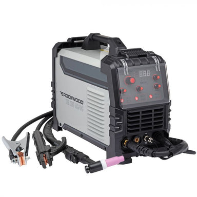 Rockwood 180 AC/DC TIG welder with TIG torch, ground clamp, and electrode holder