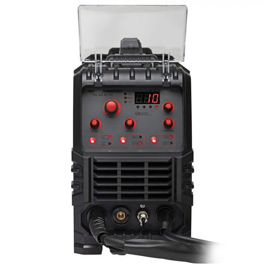 Front control panel of the Rockwood 180 AC/DC TIG welder showing digital display and adjustment controls
