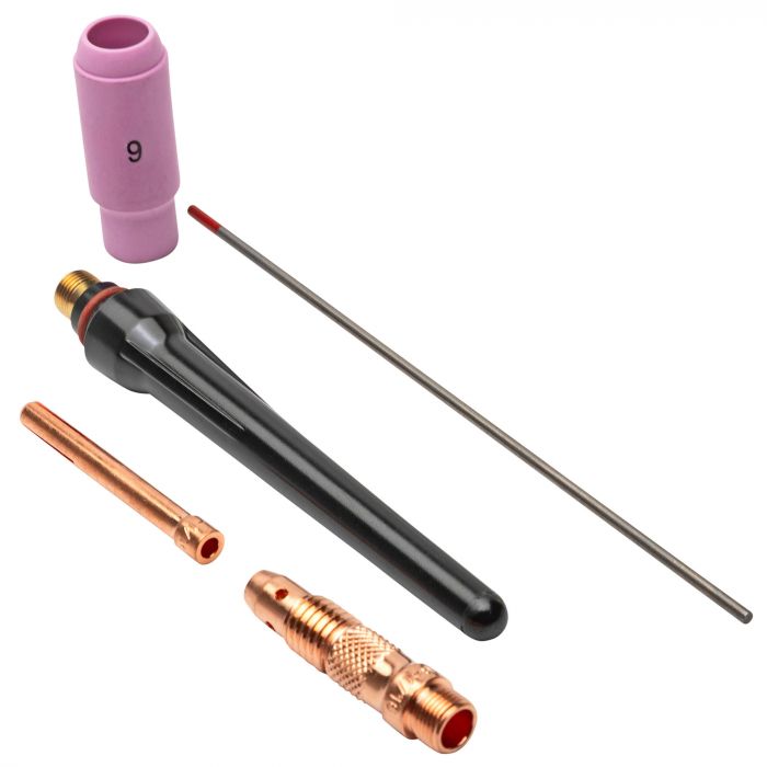 Included tungsten electrodes, consumables, and welding accessories for the Rockwood 180 AC/DC TIG welder