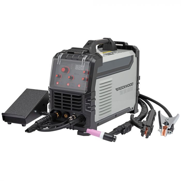 Rockwood 180 AC/DC TIG welder with included TIG torch, cables, and welding accessories

