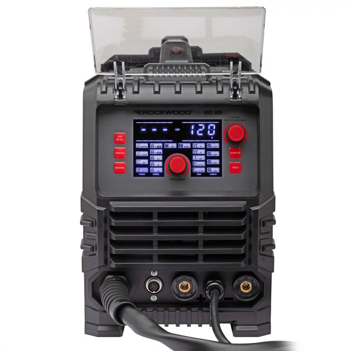 Front control panel of the Rockwood MIG 160 multiprocess welder
