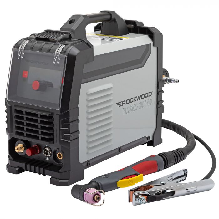 Rockwood Plasma-Cut 40 plasma cutter with plasma torch, ground clamp, and air regulator
