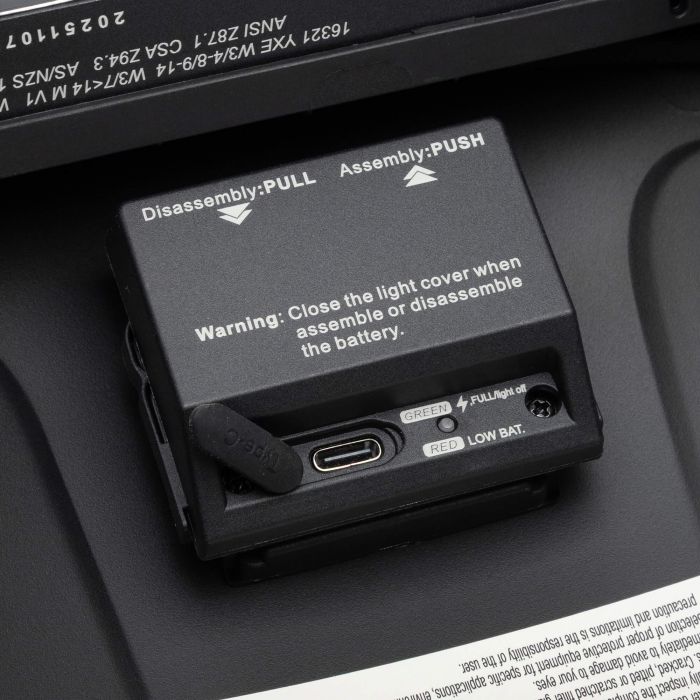 Rechargeable battery compartment inside the Eastwood Elite Vista-Arc panoramic welding helmet.