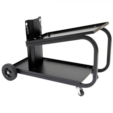 Eastwood low profile heavy-duty welding cart with upper welding machine tray and gas cylinder platform.