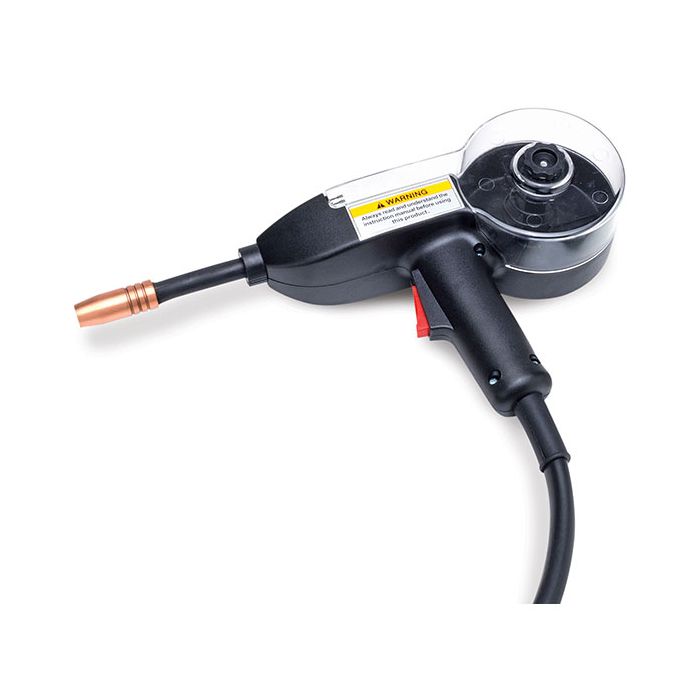 Black and copper welding gun on a white background Eastwood MIG Welder Spool Gun with Metal Connector
